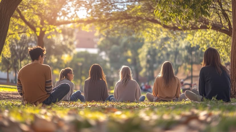 Diverse group of professionals practicing mindfulness in an Adelaide office setting